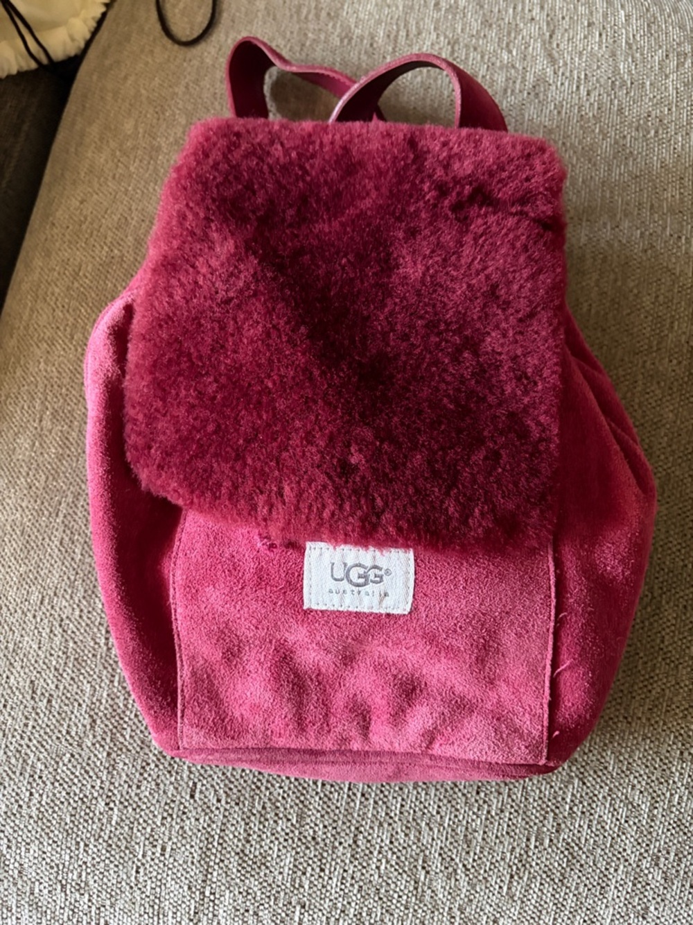 UGG Burgundy Suede Shearling Backpack
